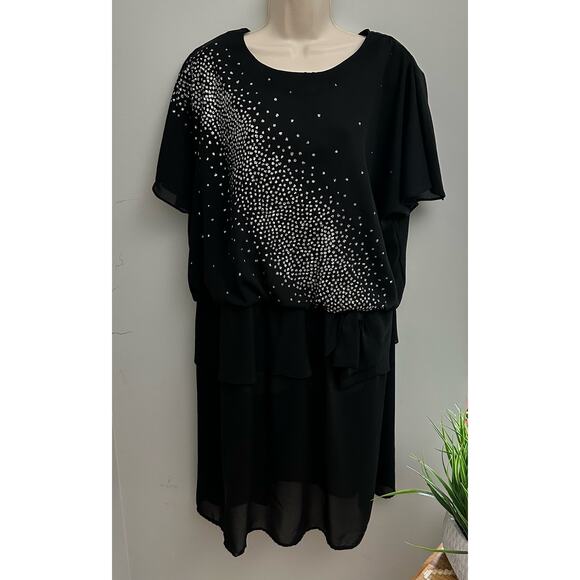 Vintage RICCARDO Womens Dress 24 Black Chiffon Metallic Shimmer Evening Party - Picture 1 of 12